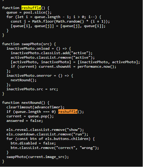 A snippet from game.js showing the candidate selection.